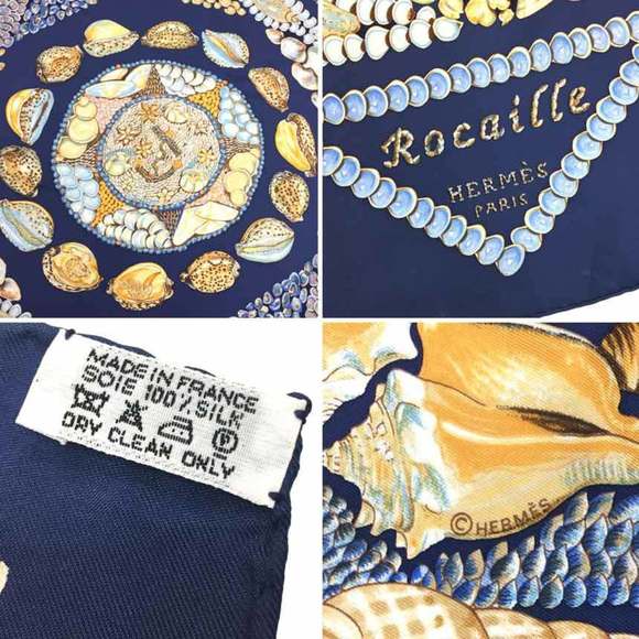 HERMES Scarf Muffler Carre 90 Rocaille Shell Blue 100% Silk - Picture 3 of 3